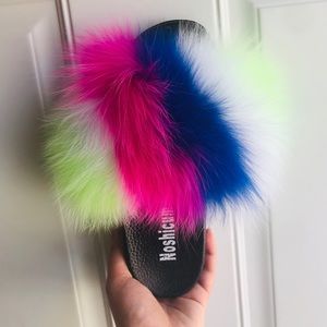 100% Real Raccoon fur slides